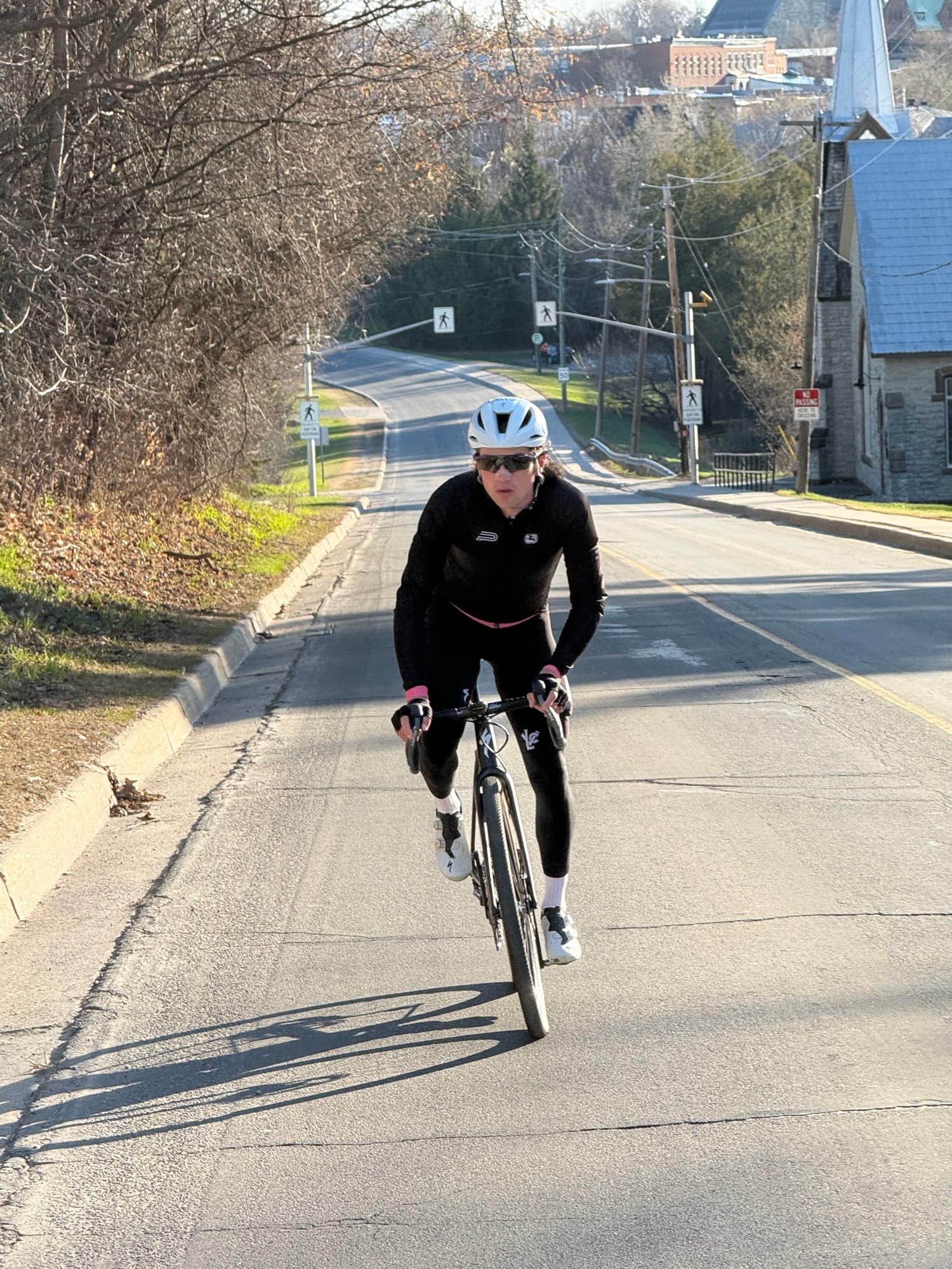 Climbing into town on a spring morning