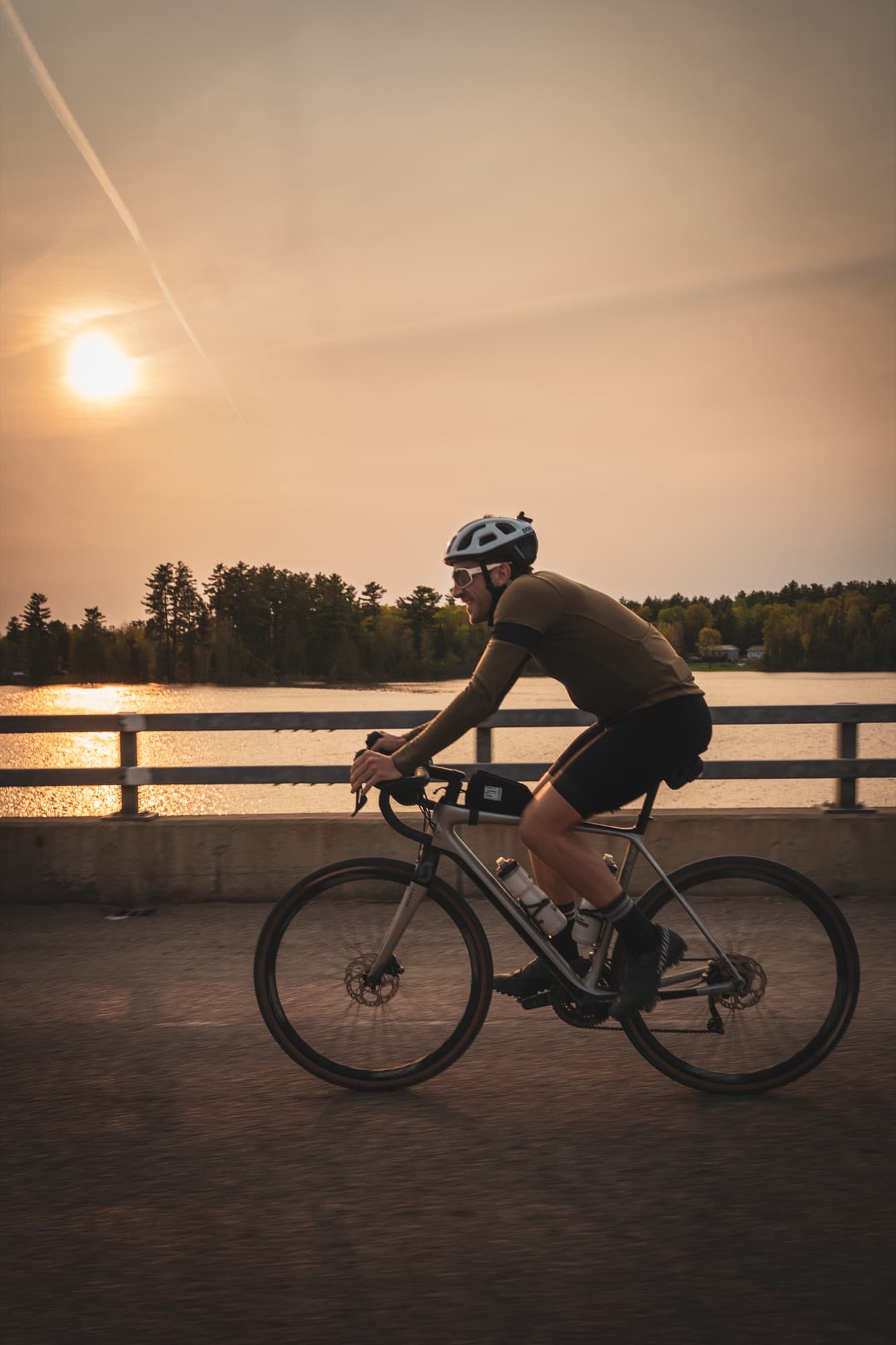 Crossing the bridge at sunset