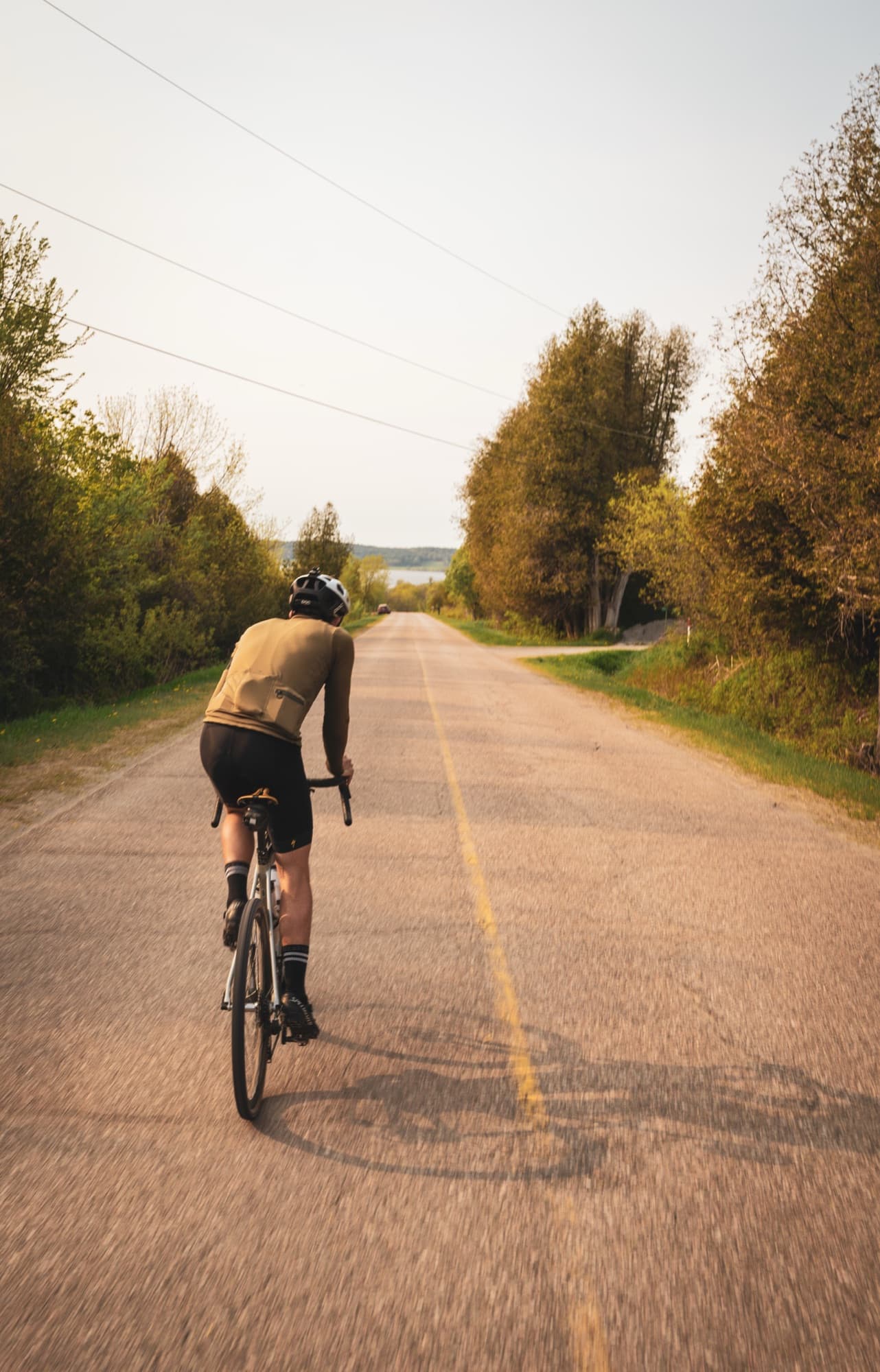 Rolling toward the lake on smooth country pavement