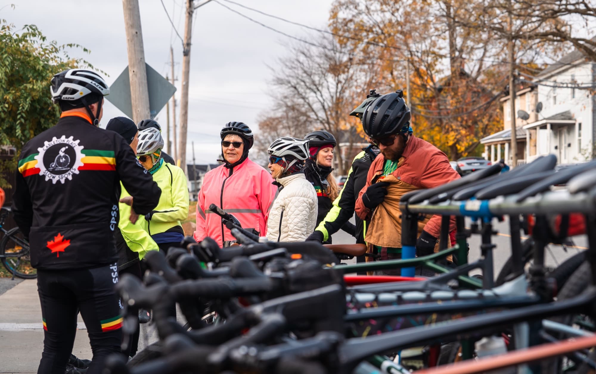 Riders getting ready together at the start of a ride
