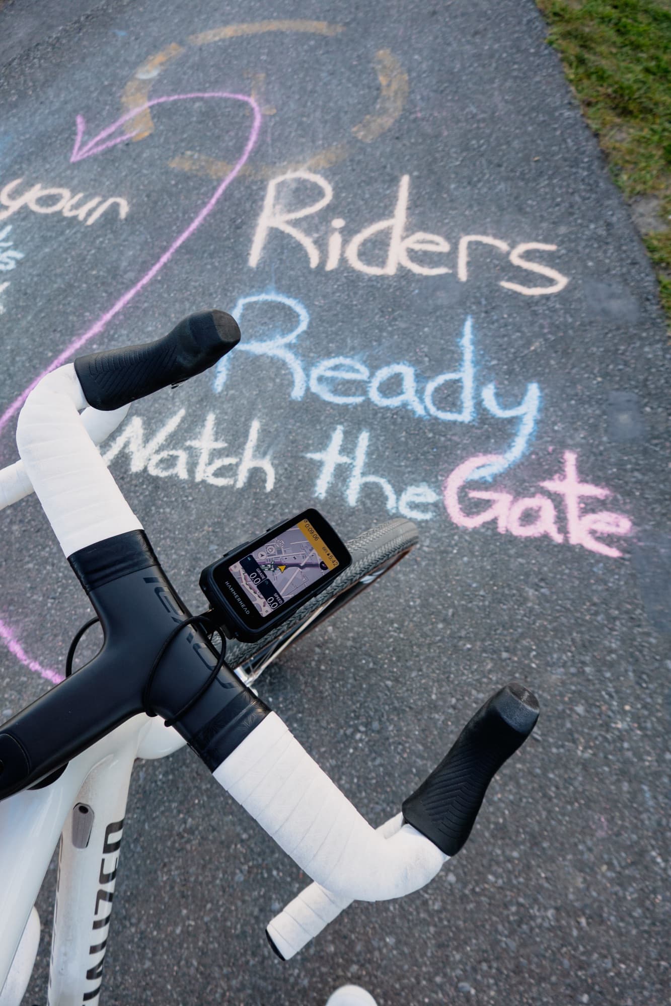 Riders ready: chalk on the start line