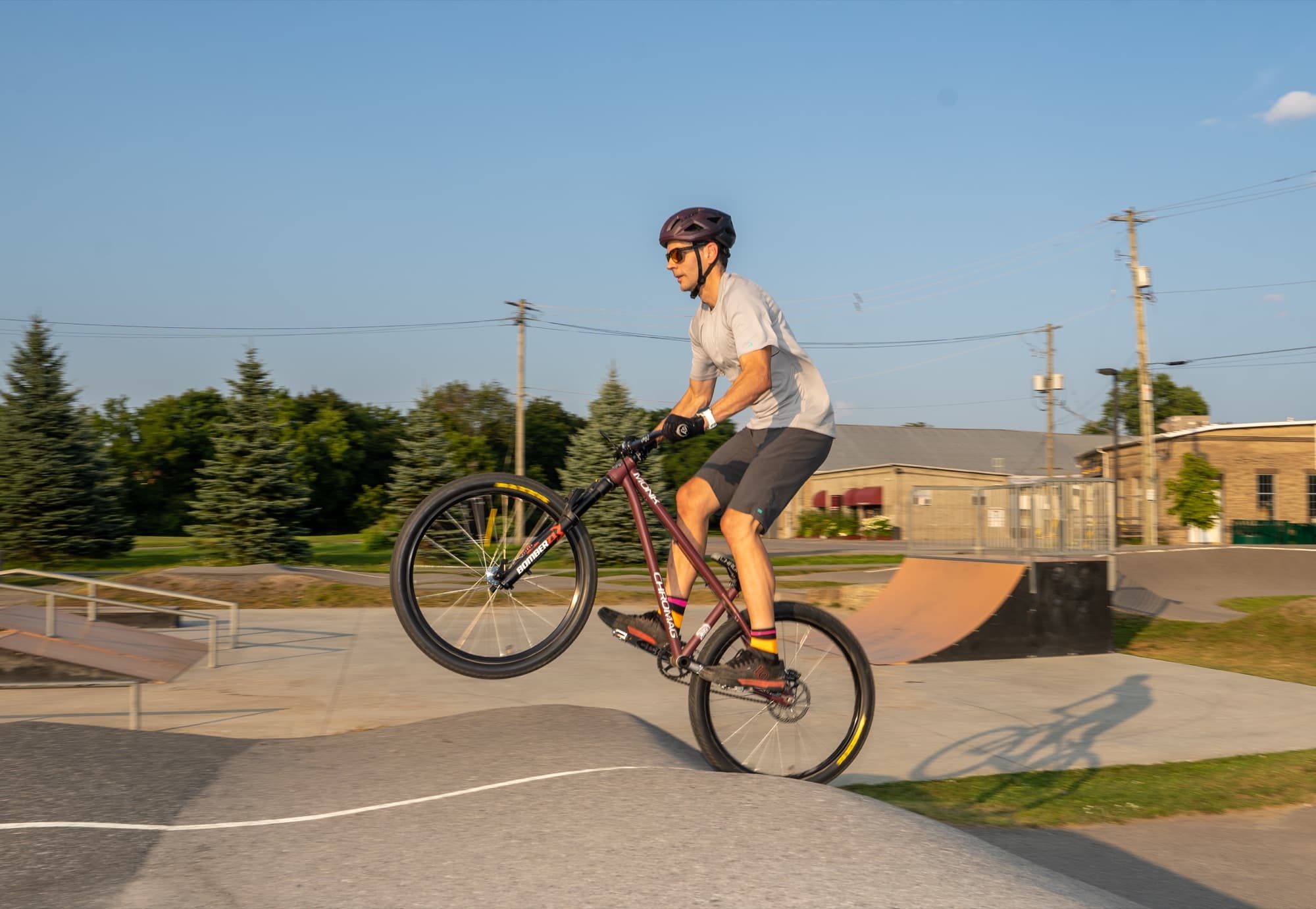 Lifting the front wheel at the skate park