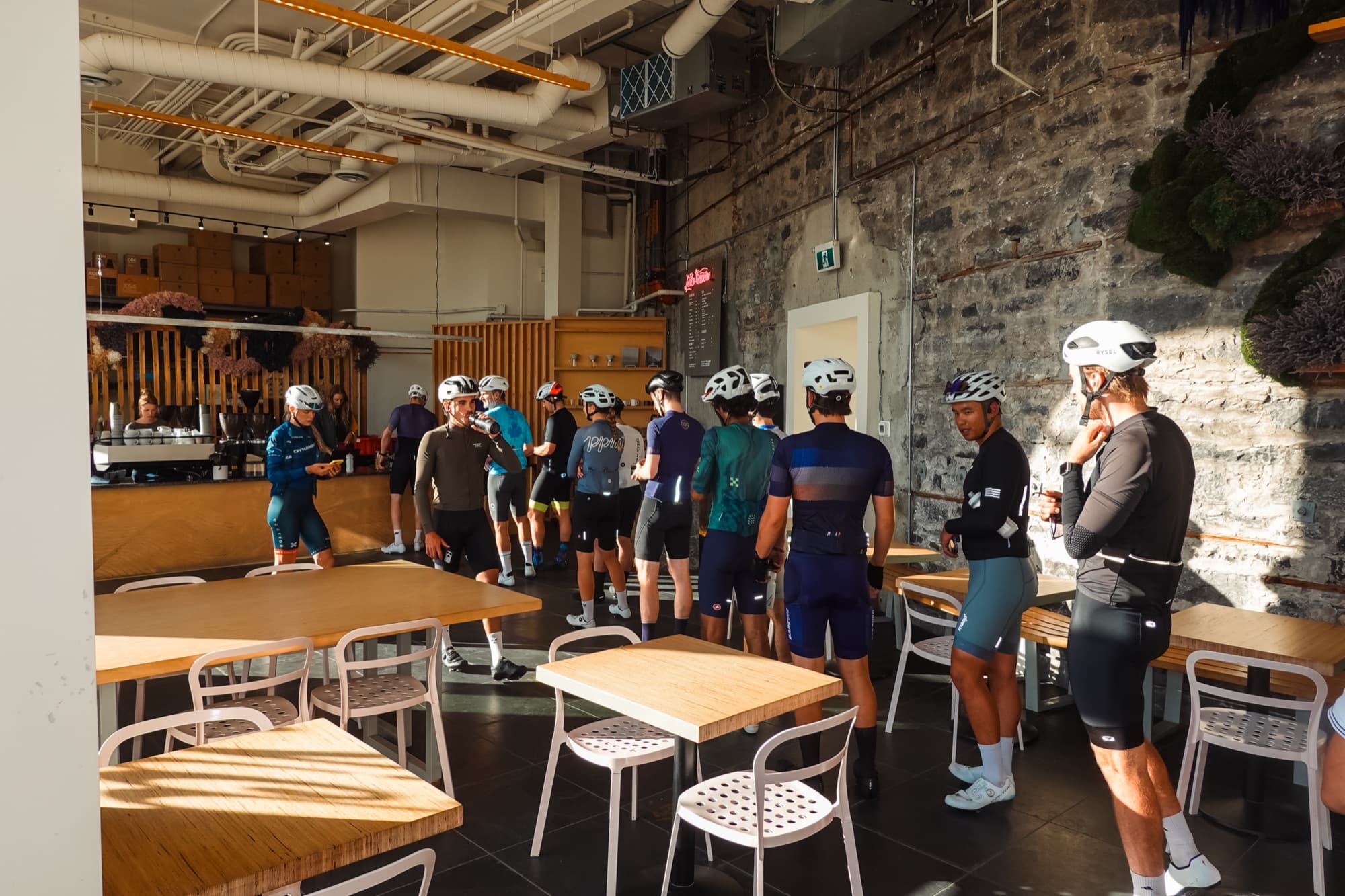 The room fills with riders after the loop