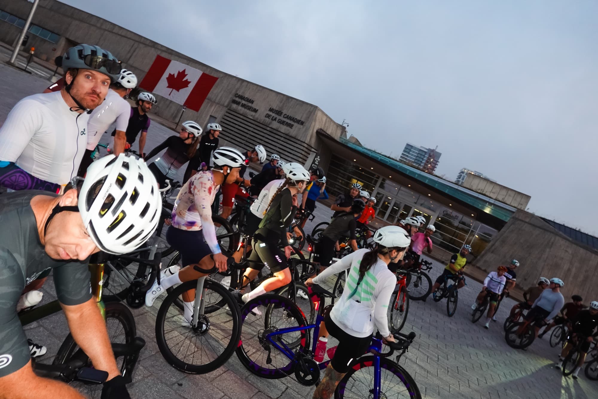 Riders gathered at the War Museum before dawn for the ride briefing