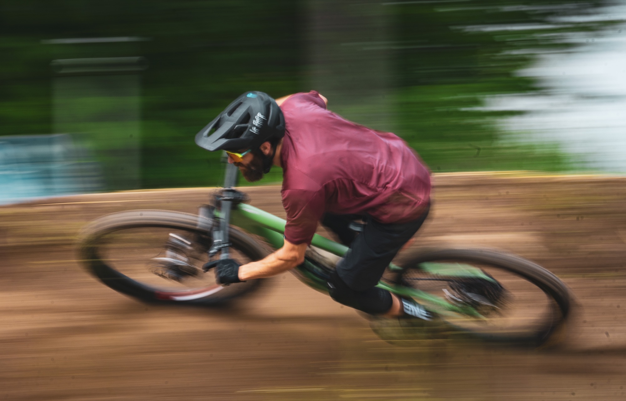 Leaning the bike through a berm on the Chelsea trails