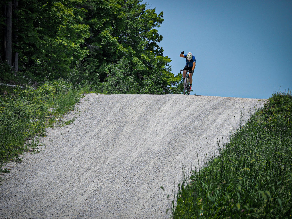Gravel cyclist racing